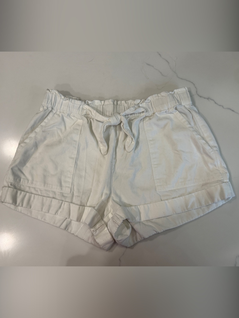 aerie Cream Drawstring Linen-Blend Shorts